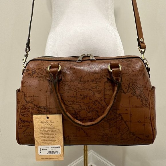 NWT Patricia Nash Signature Map Skye Satchel Riot Rust Medium Brown 887986370156